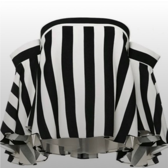 Milly Off-Shoulder Black and White Stripe Top - Picture 1 of 6